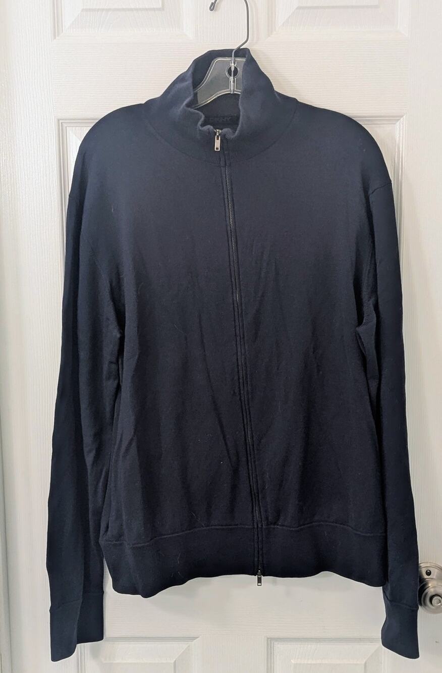 DKNY Navy Blue Full Zip Jacket – Size XL – Wool Blend – Lightweight Layer